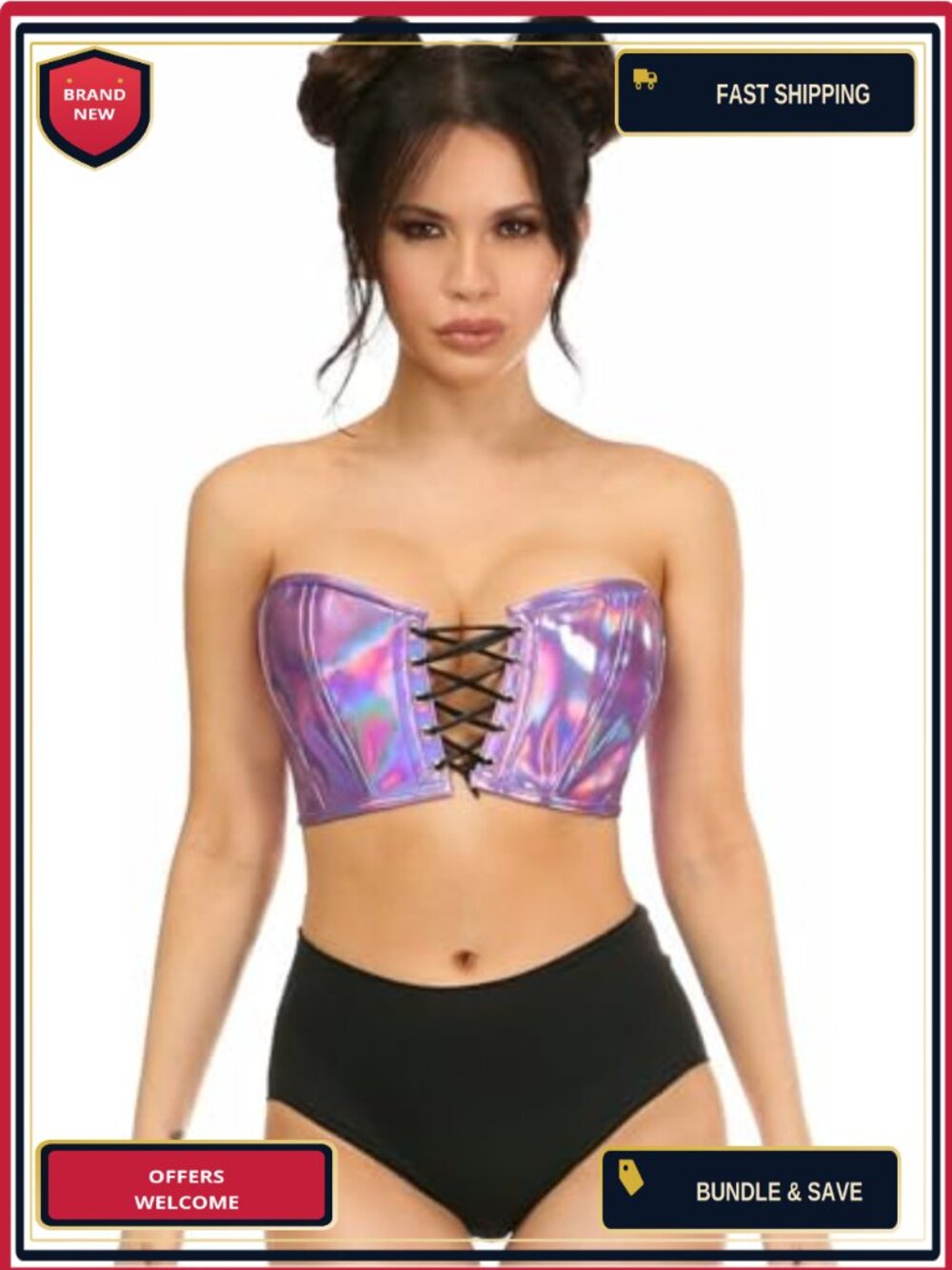 Holo Lace-up Bustier Top with Adjustable Straps